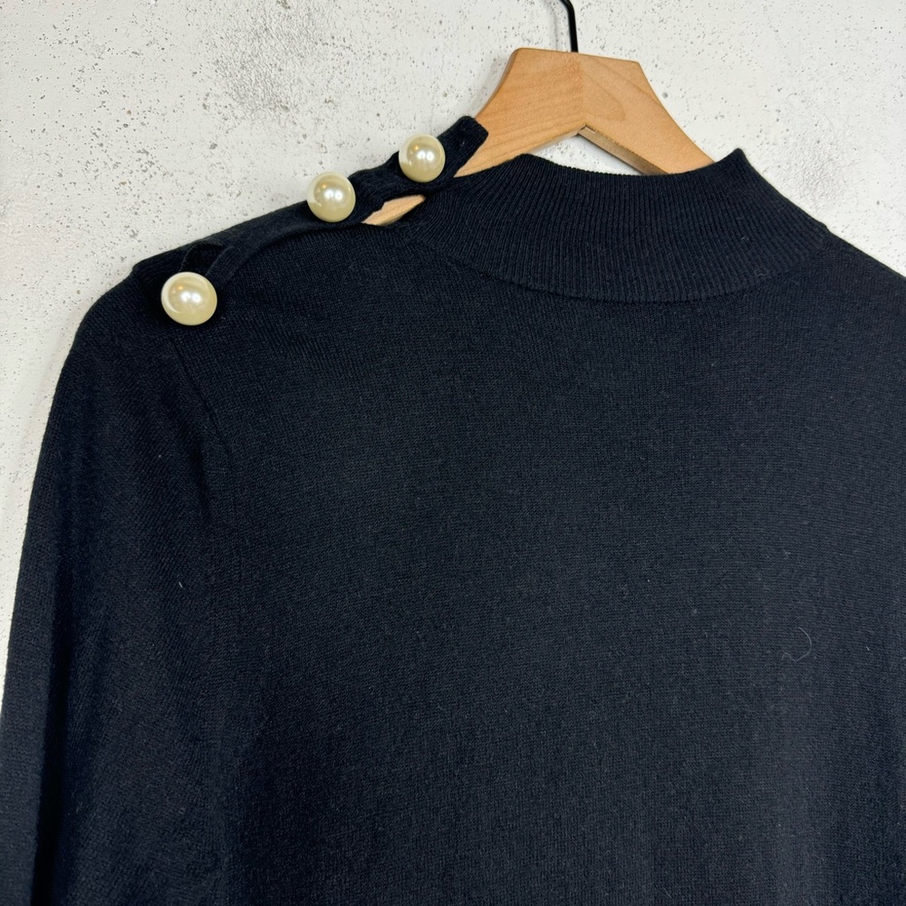 Broome Street Kate Spade Black Lace Trim Mock Neck Sweater Big Pearls Medium - Picture 7 of 9